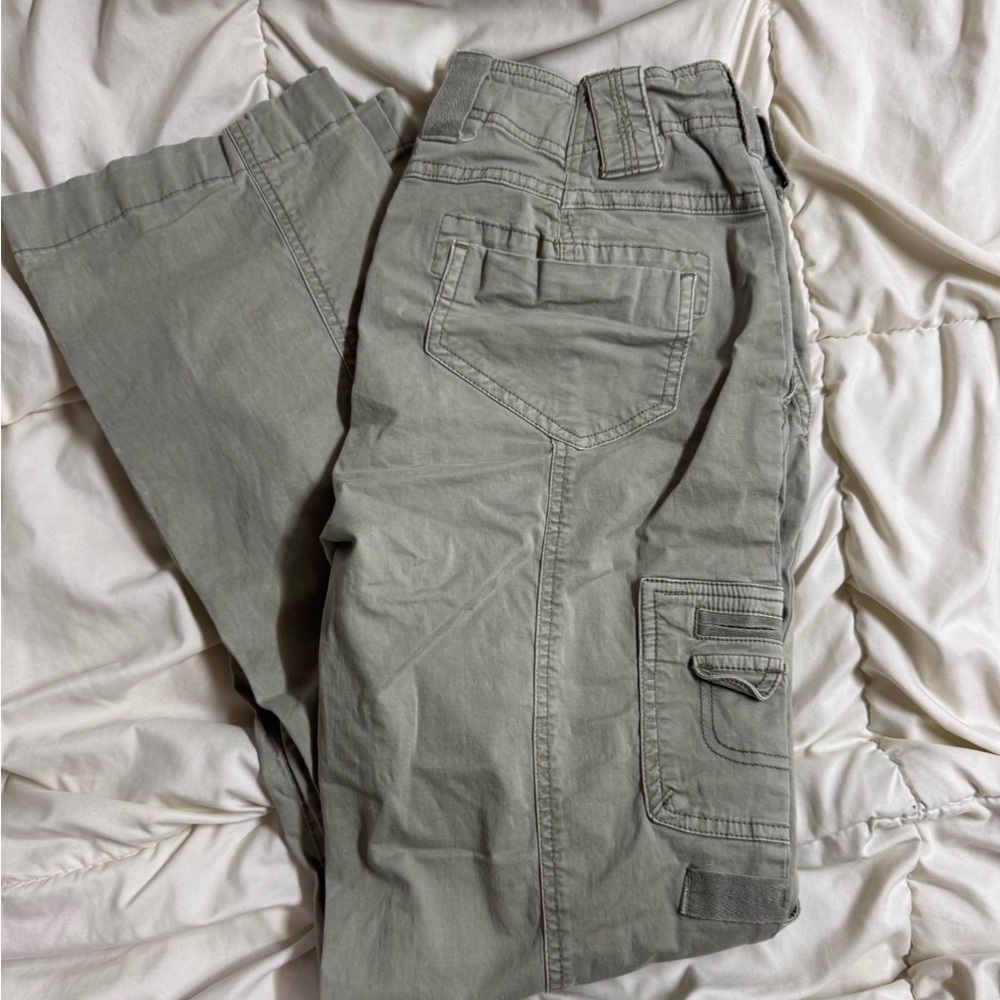 Garage mid rise light green khaki colored bootcut/flare cargo pants